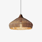 Handwoven Wicker Rattan Pendant Light with Wood and Metal Accents