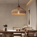 Handwoven Wicker Rattan Pendant Light with Wood and Metal Accents