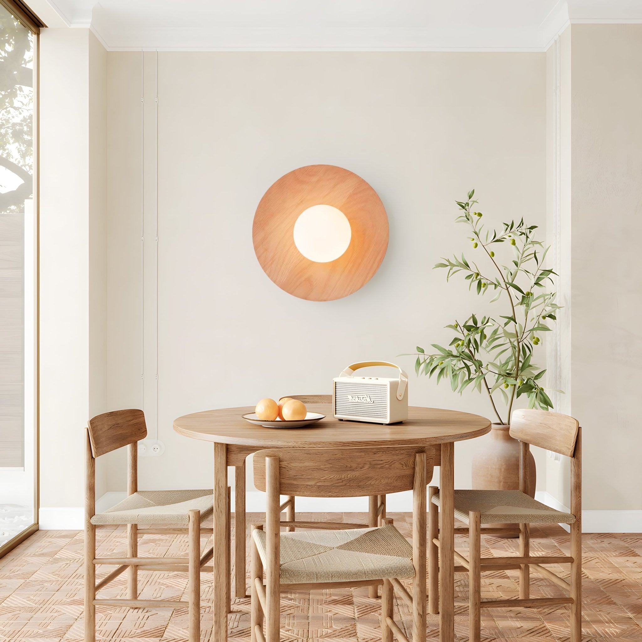 Harmonia Mid Century Modern Wood Wall Sconce with Frosted Glass Globe Shade