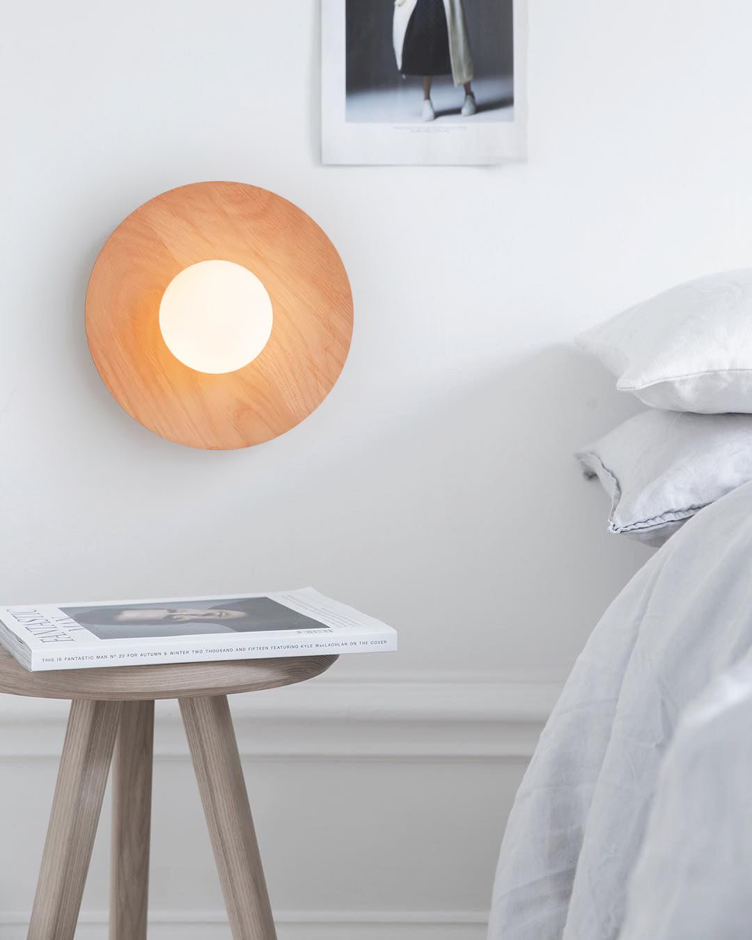 Harmonia Mid Century Modern Wood Wall Sconce with Frosted Glass Globe Shade