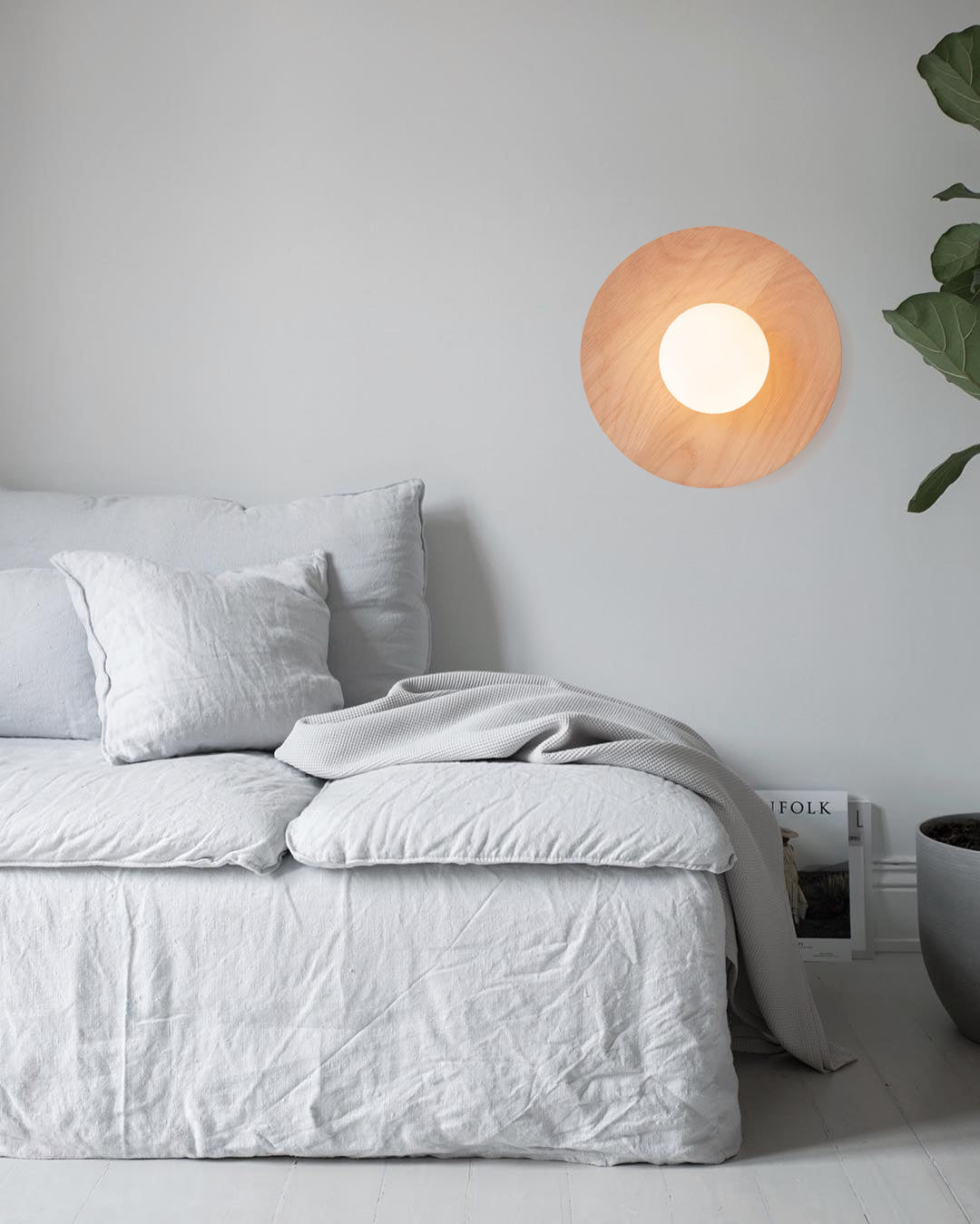 Harmonia Mid Century Modern Wood Wall Sconce with Frosted Glass Globe Shade