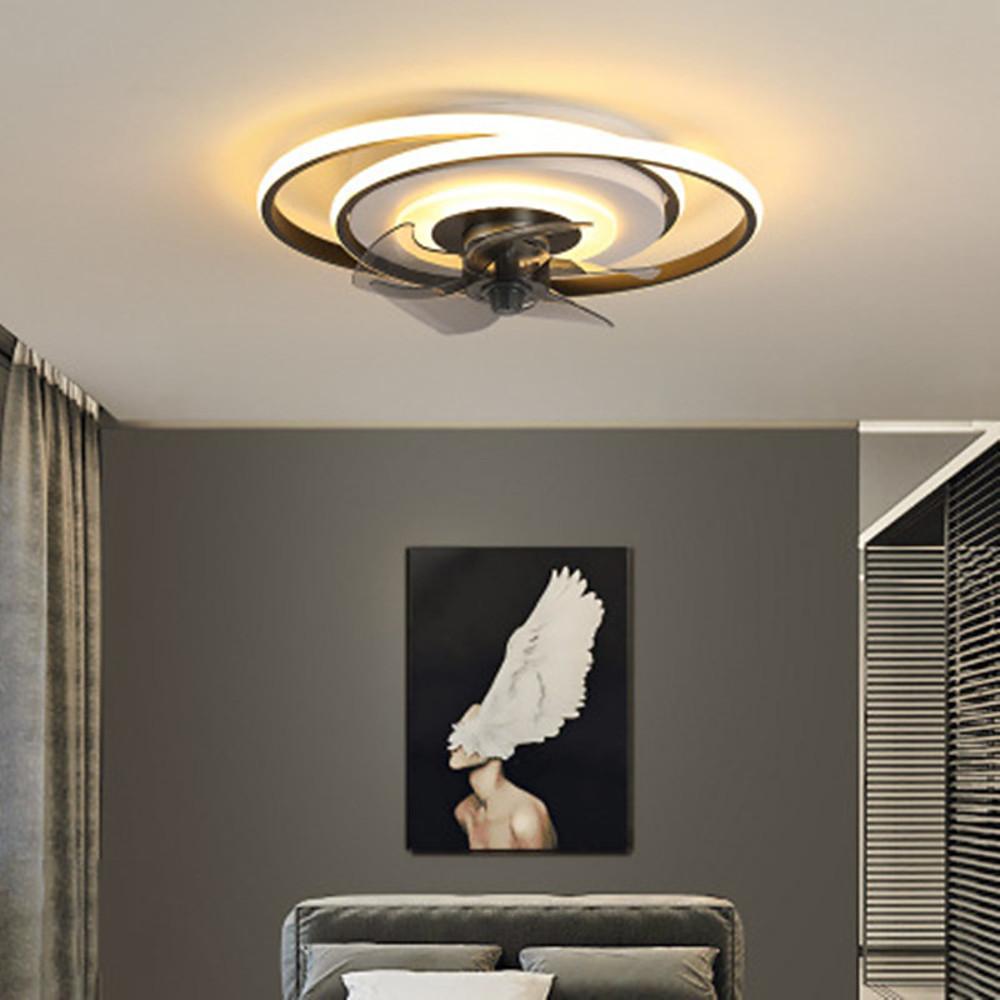 Modern Geometric LED Ceiling Fan with Interconnected Ring Design 20 Inch Low Profile Flush Mount Light
