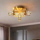 Modern Nordic Crystal LED Flush Mount Ceiling Light Brass Copper 6 Light Fixture