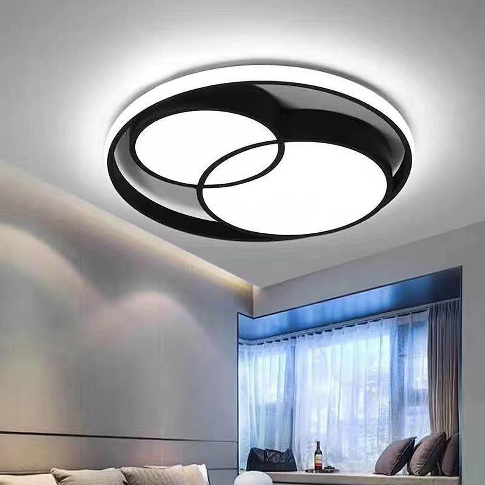 Nordic Three Circle Dimmable LED Ceiling Light Black Flush Mount Fixture for Bedroom