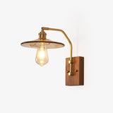 Heritage Walnut Wood Wall Sconce with Glass Shade and Brass Accents
