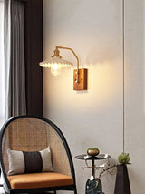 Heritage Walnut Wood Wall Sconce with Glass Shade and Brass Accents