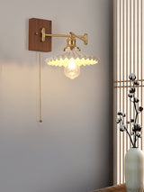 Heritage Walnut Wood Wall Sconce with Glass Shade and Brass Accents