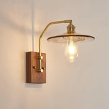 Heritage Walnut Wood Wall Sconce with Glass Shade and Brass Accents