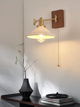 Heritage Walnut Wood Wall Sconce with Glass Shade and Brass Accents