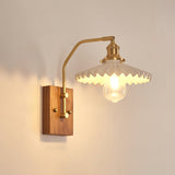 Heritage Walnut Wood Wall Sconce with Glass Shade and Brass Accents