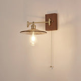 Heritage Walnut Wood Wall Sconce with Glass Shade and Brass Accents