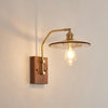 Heritage Walnut Wood Wall Sconce with Glass Shade and Brass Accents