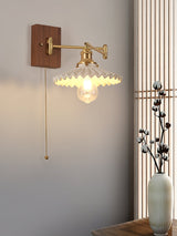 Heritage Walnut Wood Wall Sconce with Glass Shade and Brass Accents