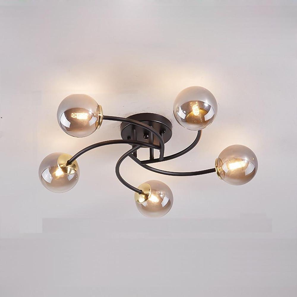 Modern Swirled Metal Flush Mount Light with Elegant Glass Globes for Ambient Bedroom Lighting