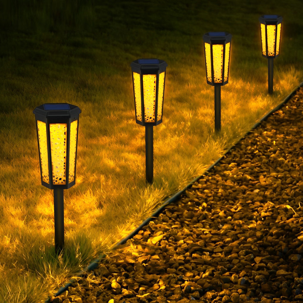 Hexagonal LED Solar Landscape Path Lights Waterproof RGB and Warm White Garden Lawn Lamp