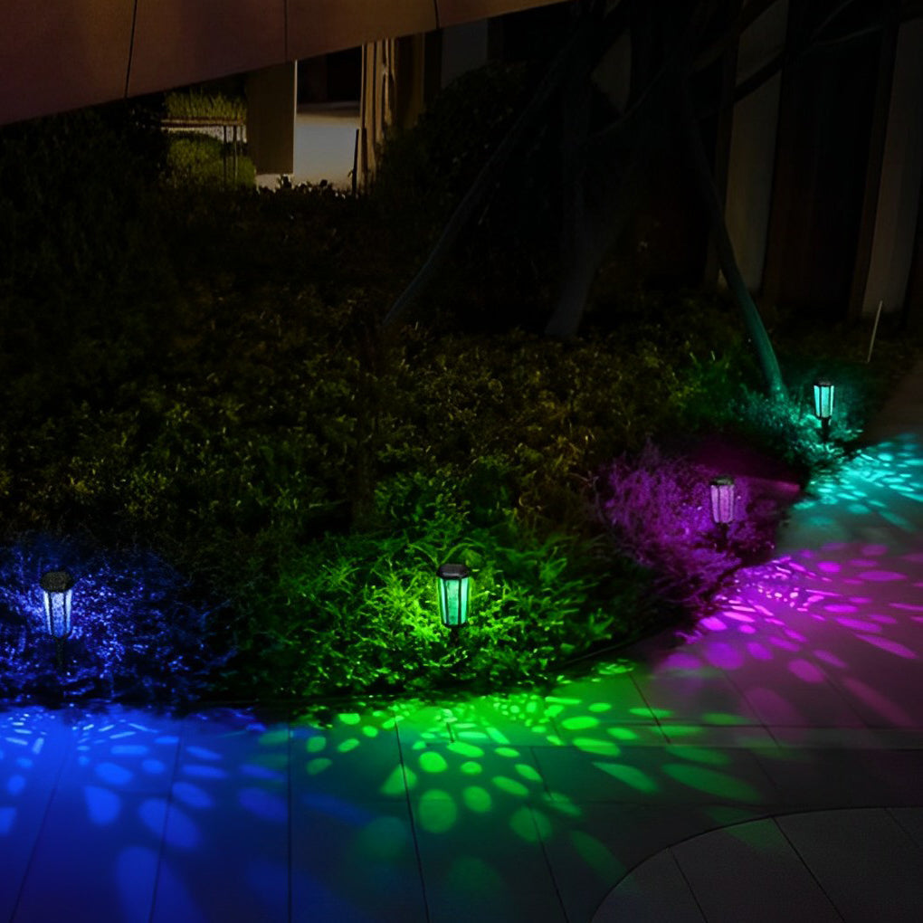Hexagonal LED Solar Landscape Path Lights Waterproof RGB and Warm White Garden Lawn Lamp