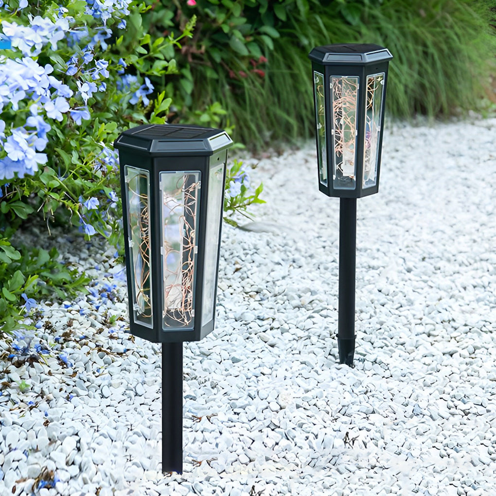 Hexagonal Solar Powered Outdoor Pathway Lights IP65 Waterproof LED Garden Lawn Lamps Set of 2