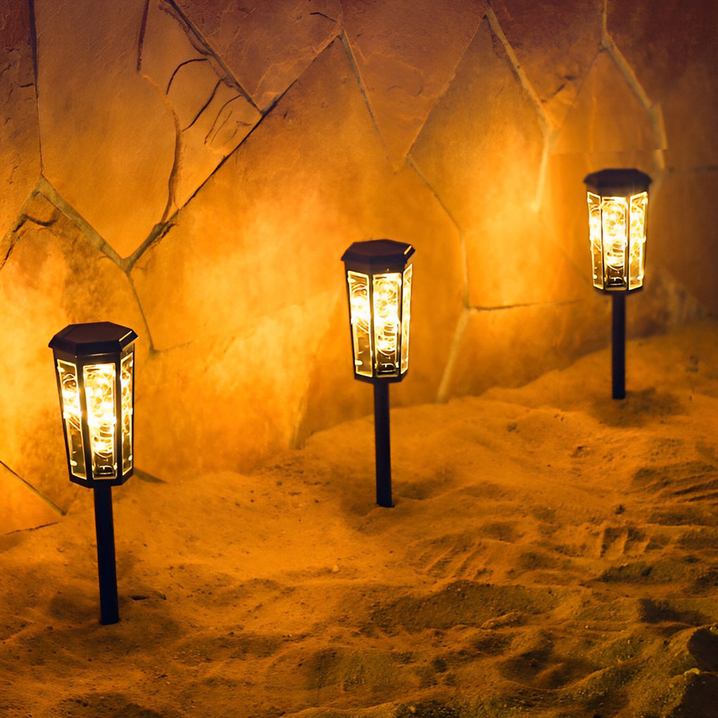 Hexagonal Solar Powered Outdoor Pathway Lights IP65 Waterproof LED Garden Lawn Lamps Set of 2