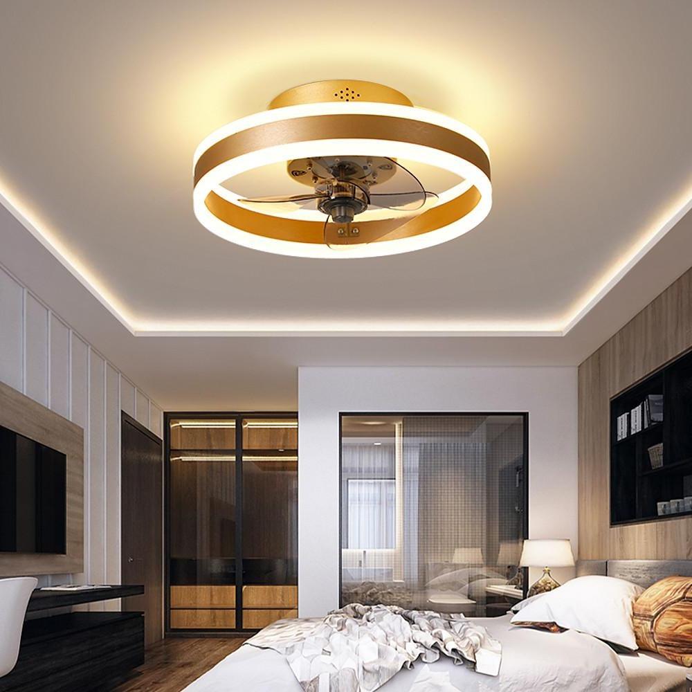 Modern 16 Inch Flush Mount Ceiling Fan with Dimmable LED Lighting