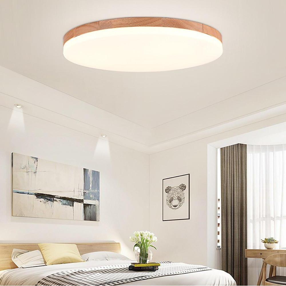 Minimalist Circular Bamboo Wood LED Flush Mount Light with Acrylic Shade