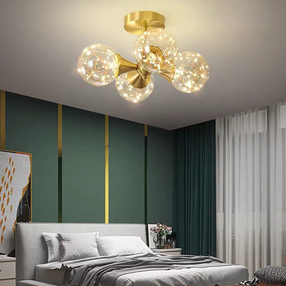 Modern Copper 4 Globe Glass Flush Mount Ceiling Light for Living Room and Bedroom