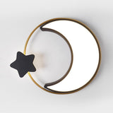 Modern Moon and Star Dimmable LED Flush Mount Ceiling Light for Nursery and Kids Bedroom