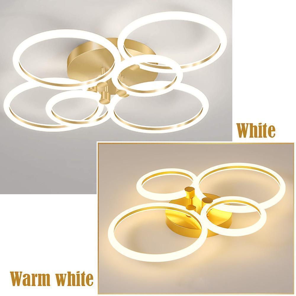 Gold Circular LED Flush Mount Ceiling Light Dimmable Modern Ring Chandelier Fixture