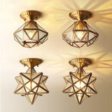 Vintage Industrial Metal and Glass Flush Mount Ceiling Light Lantern for Hallway Bedroom