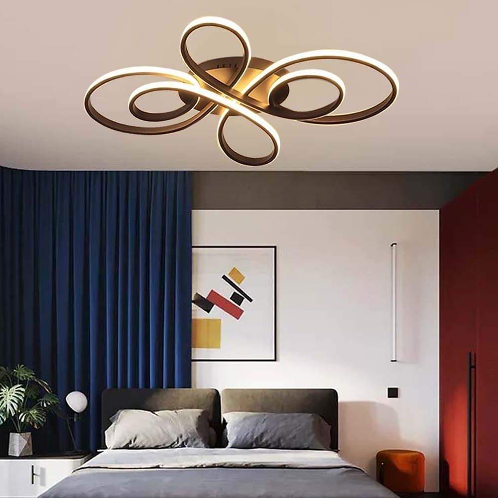 Modern Artistic Curved LED Ceiling Light Dimmable Flush Mount Chandelier for Living Room
