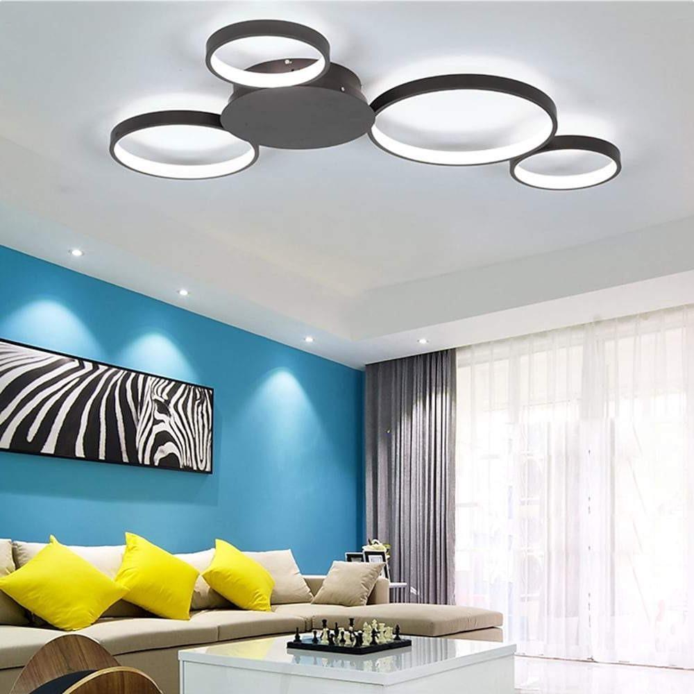 Modern LED Multi Circle Flush Mount Ceiling Light with Dimmable Tri Color Aluminum Rings