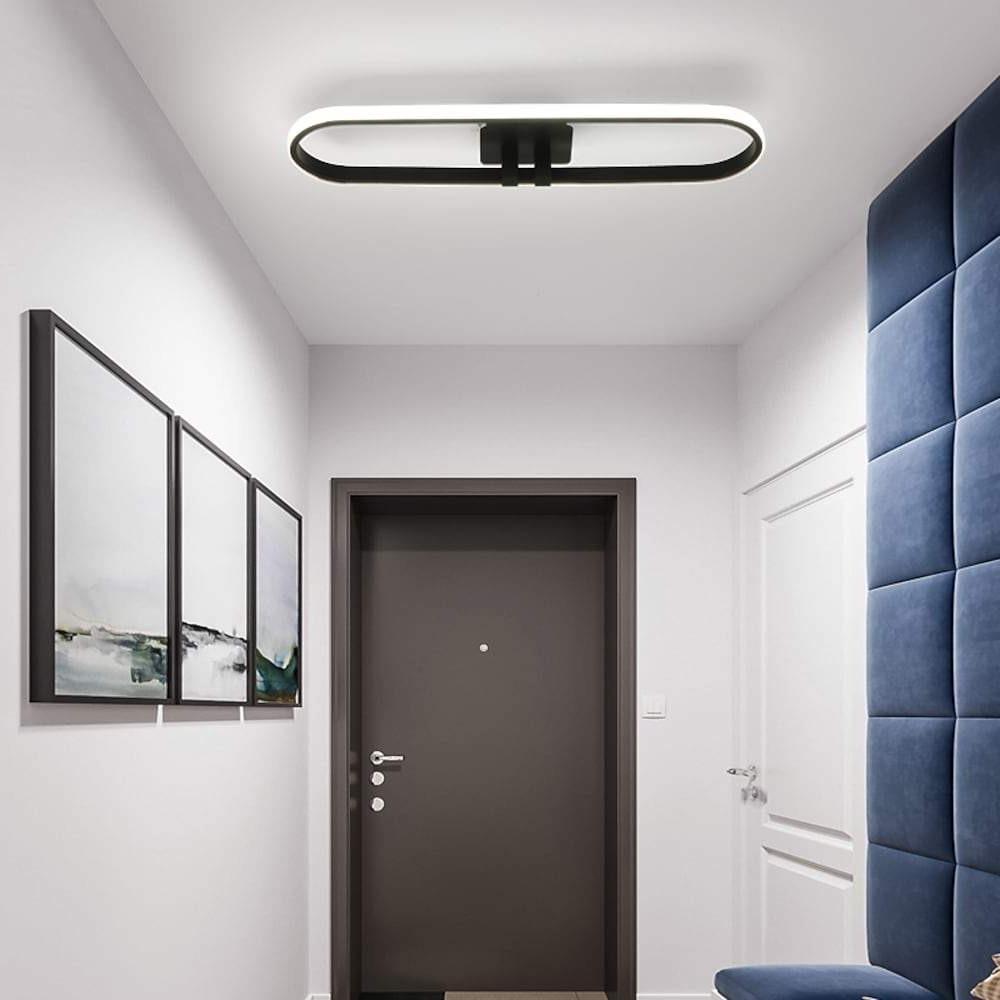Modern Rounded Rectangle LED Flush Mount Ceiling Light Dimmable Black Fixture 28 Inch