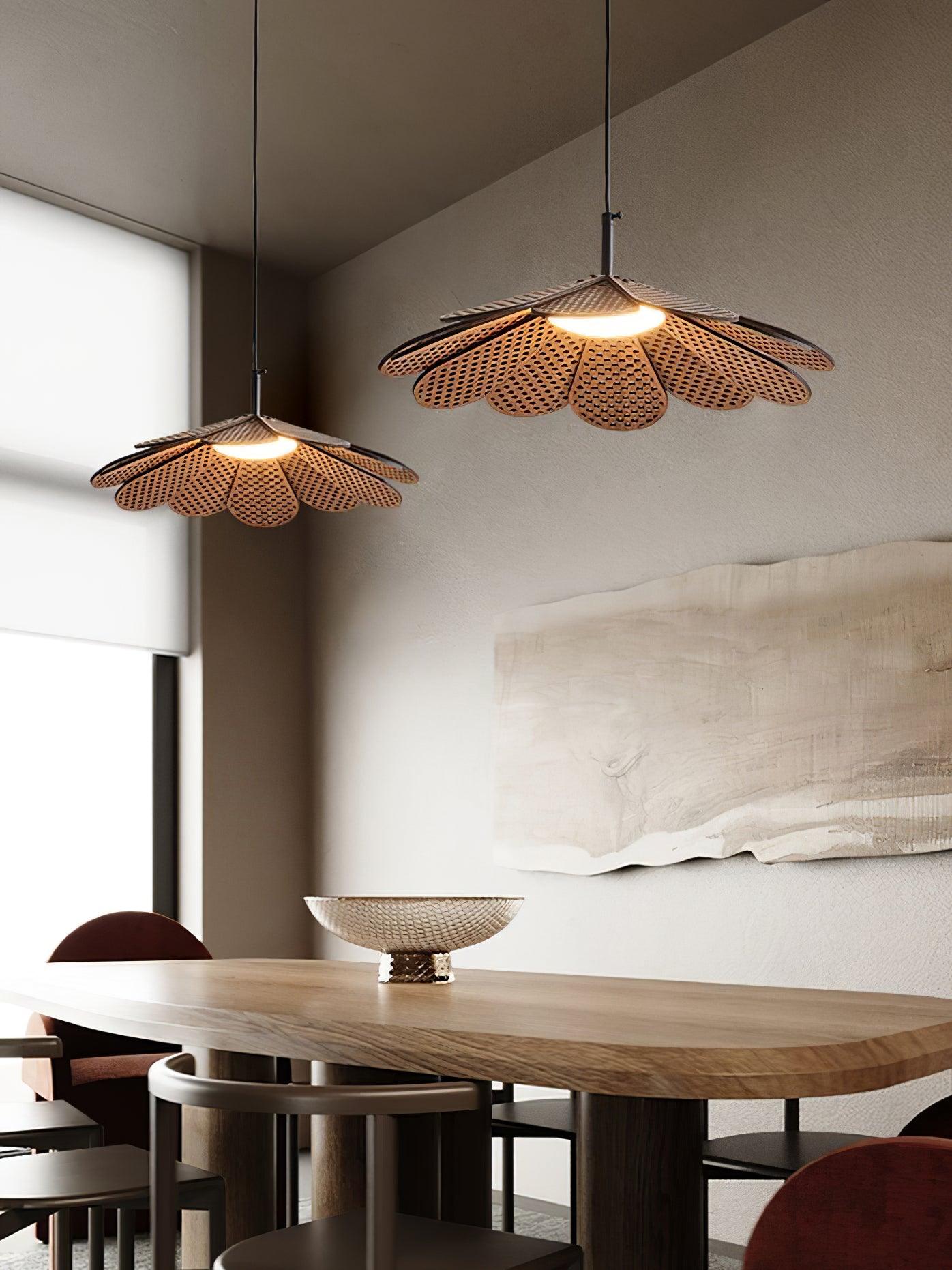 Hollyhock Wood LED Pendant Light Minimalist Wabi Sabi Hanging Ceiling Lamp for Modern Spaces