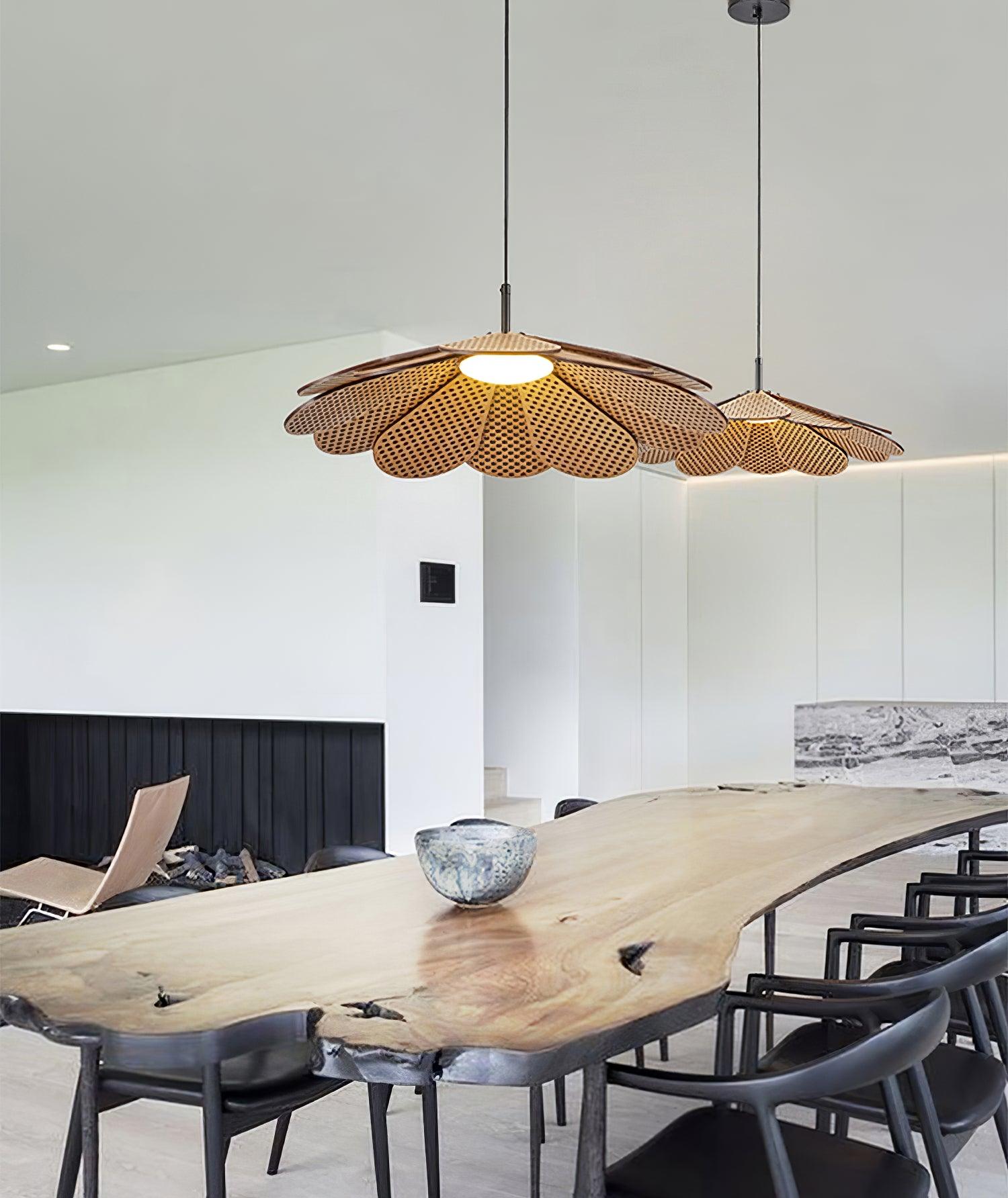 Hollyhock Wood LED Pendant Light Minimalist Wabi Sabi Hanging Ceiling Lamp for Modern Spaces