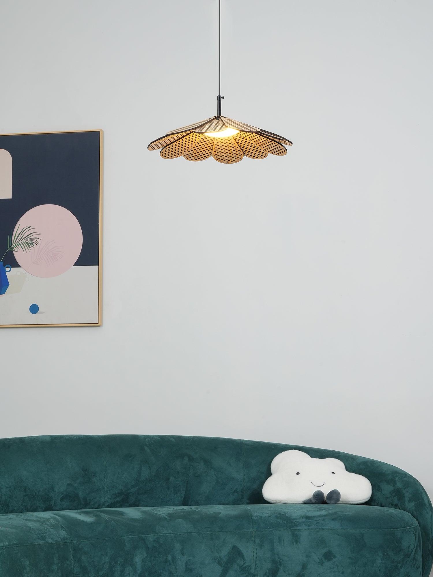 Hollyhock Wood LED Pendant Light Minimalist Wabi Sabi Hanging Ceiling Lamp for Modern Spaces