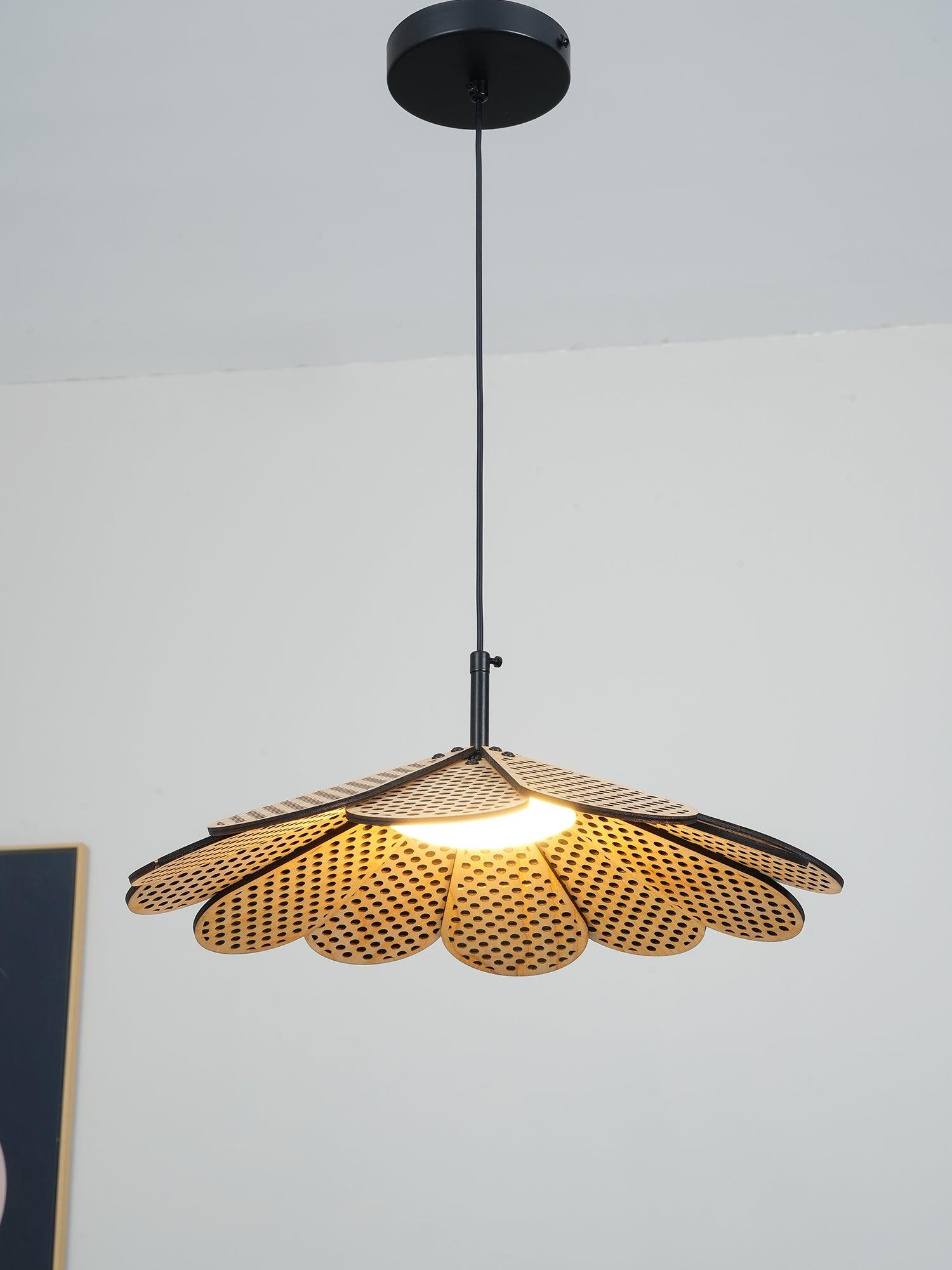 Hollyhock Wood LED Pendant Light Minimalist Wabi Sabi Hanging Ceiling Lamp for Modern Spaces