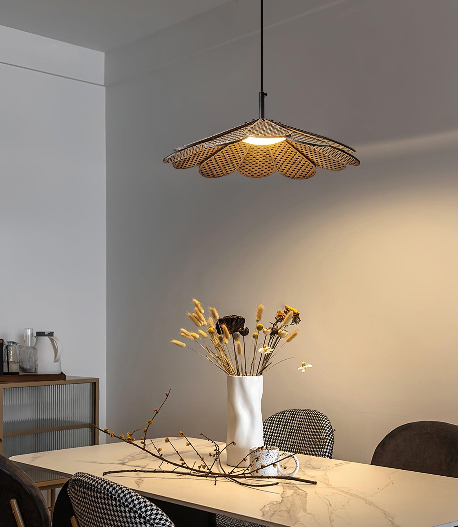 Hollyhock Wood LED Pendant Light Minimalist Wabi Sabi Hanging Ceiling Lamp for Modern Spaces