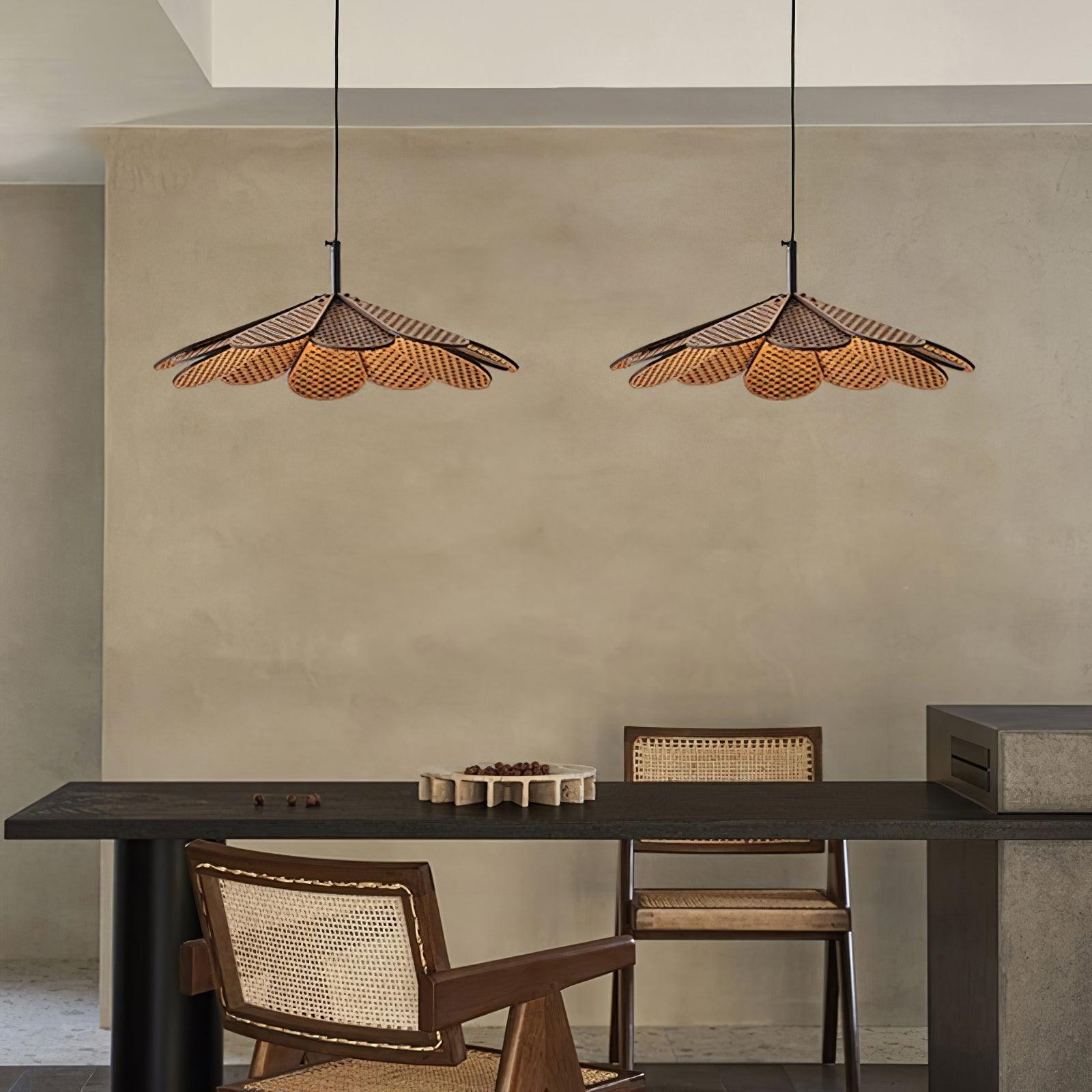 Hollyhock Wood LED Pendant Light Minimalist Wabi Sabi Hanging Ceiling Lamp for Modern Spaces
