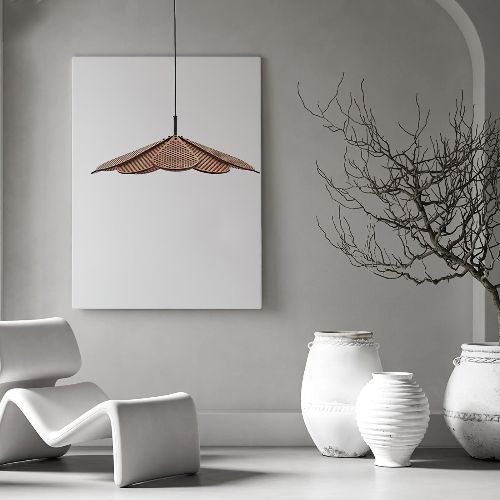 Hollyhock Wood LED Pendant Light Minimalist Wabi Sabi Hanging Ceiling Lamp for Modern Spaces