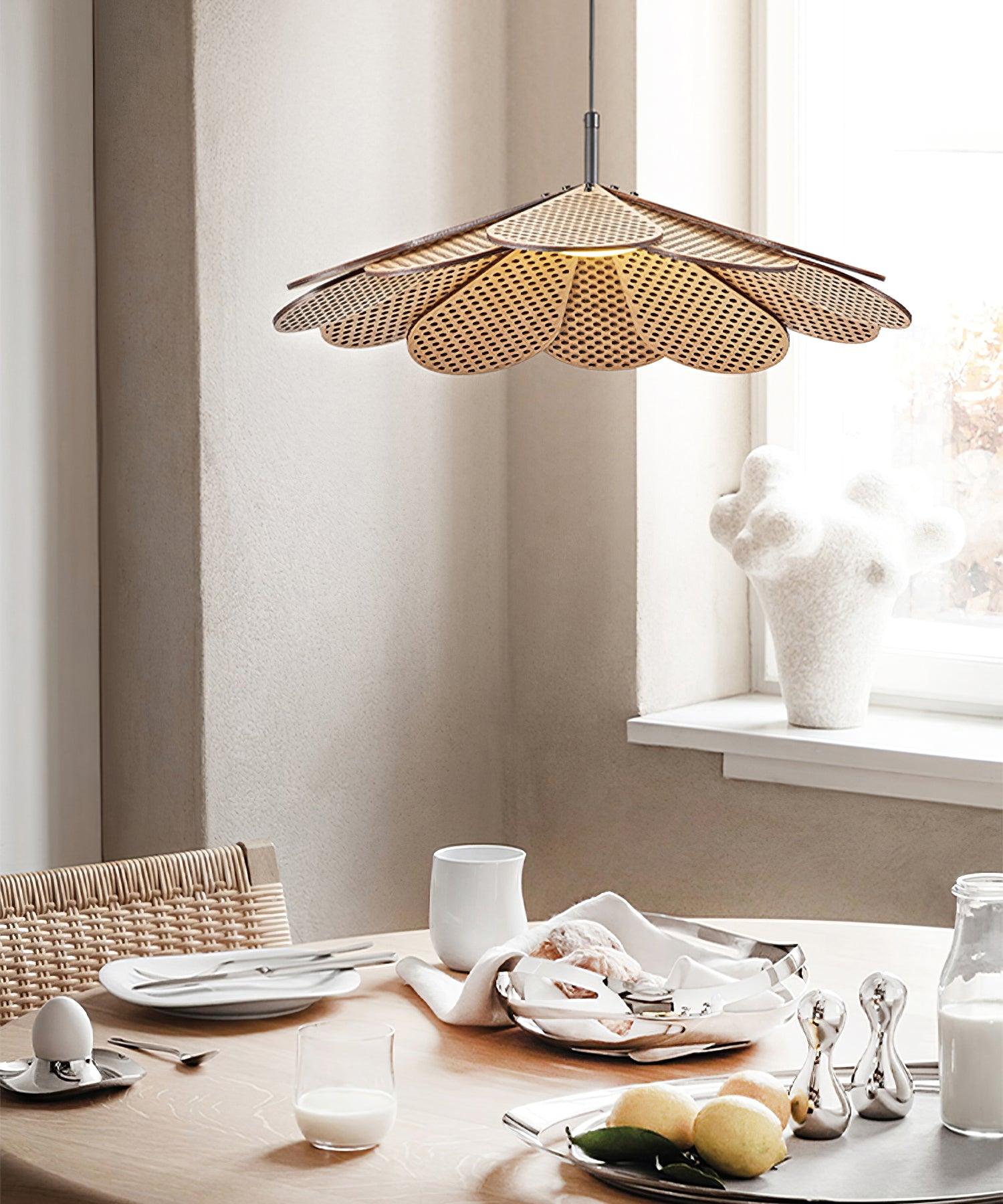 Hollyhock Wood LED Pendant Light Minimalist Wabi Sabi Hanging Ceiling Lamp for Modern Spaces