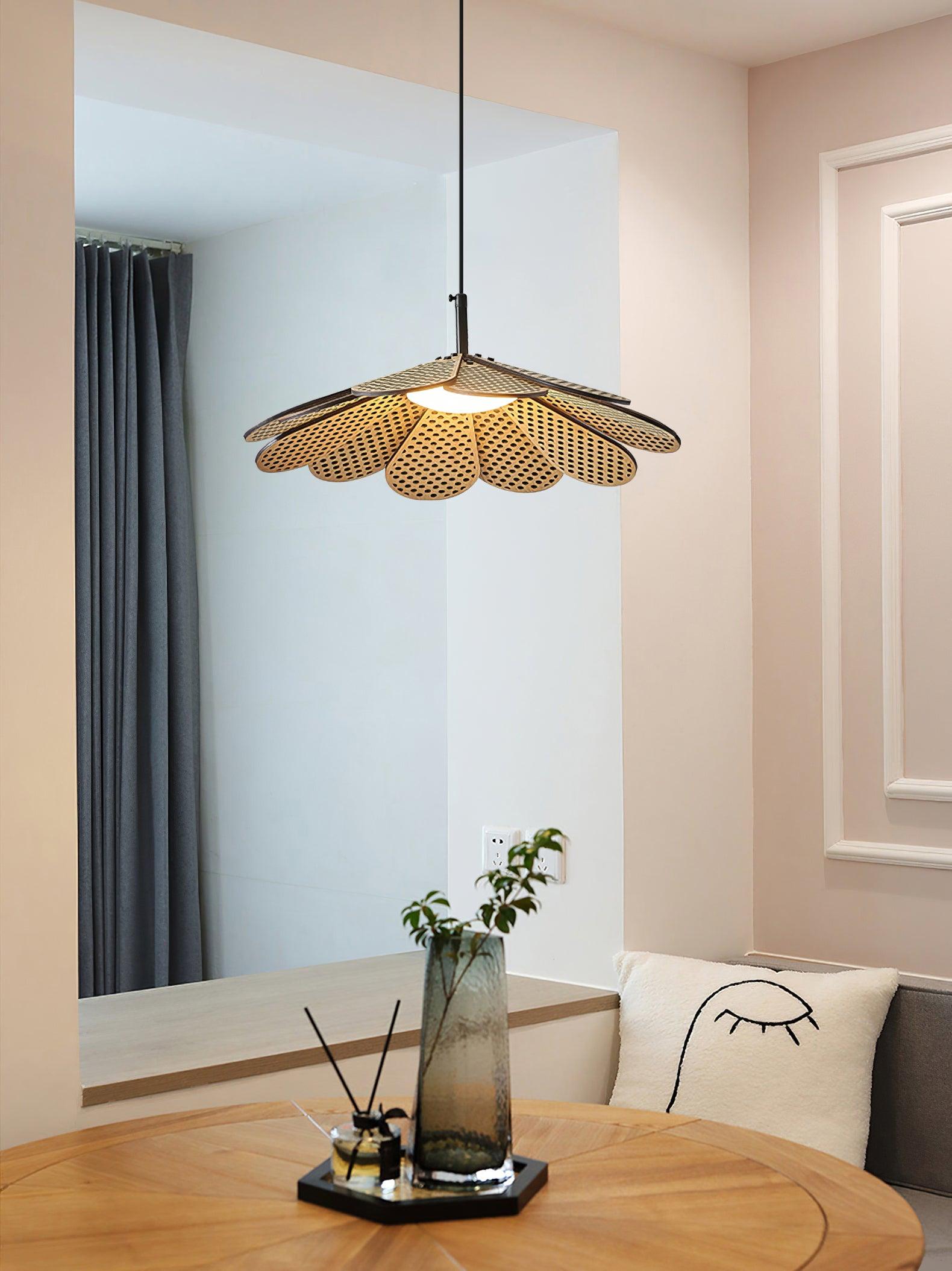 Hollyhock Wood LED Pendant Light Minimalist Wabi Sabi Hanging Ceiling Lamp for Modern Spaces