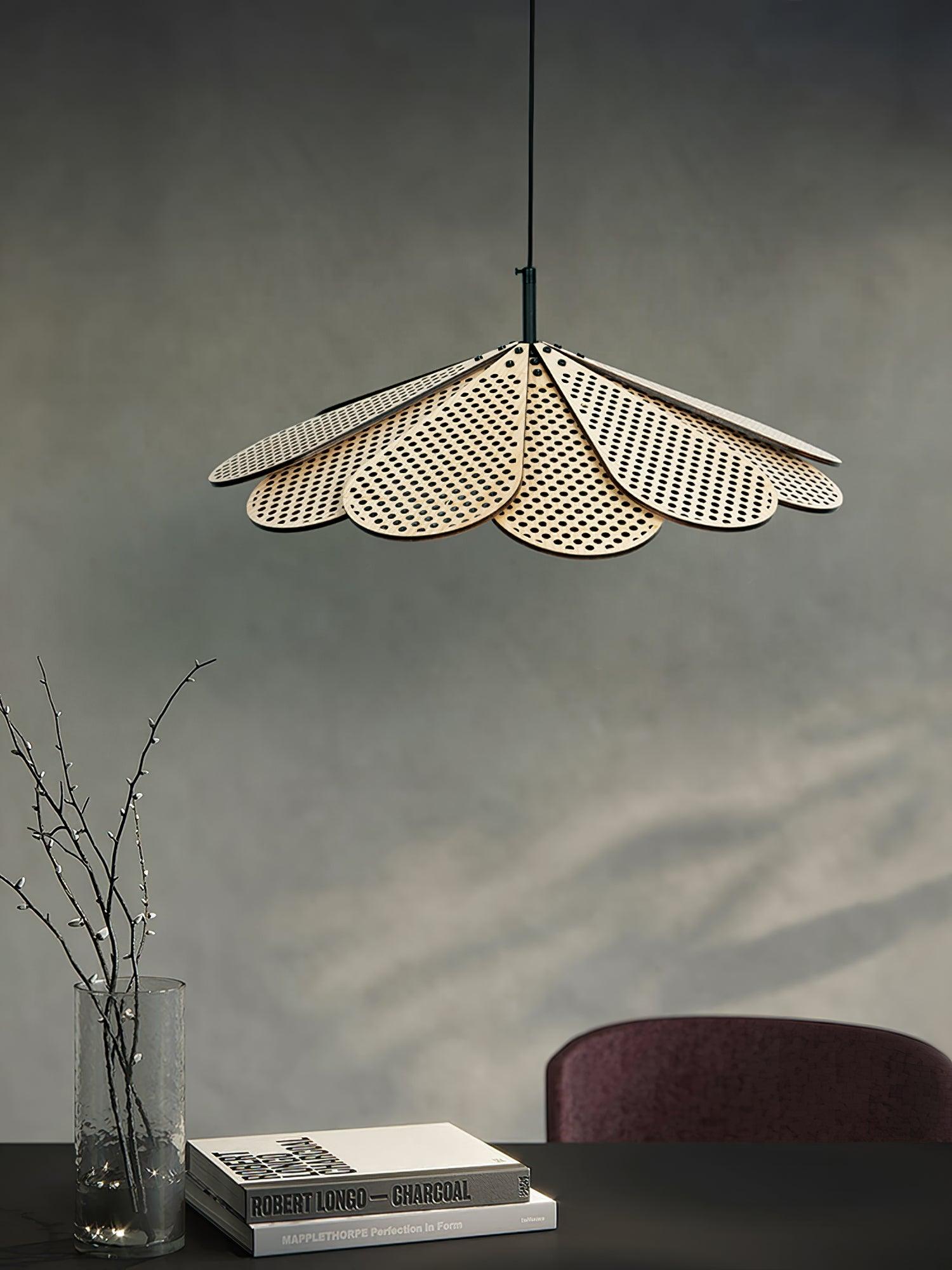 Hollyhock Wood LED Pendant Light Minimalist Wabi Sabi Hanging Ceiling Lamp for Modern Spaces