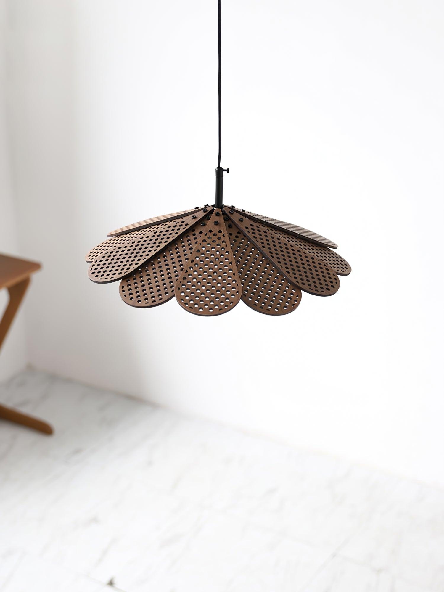 Hollyhock Wood LED Pendant Light Minimalist Wabi Sabi Hanging Ceiling Lamp for Modern Spaces