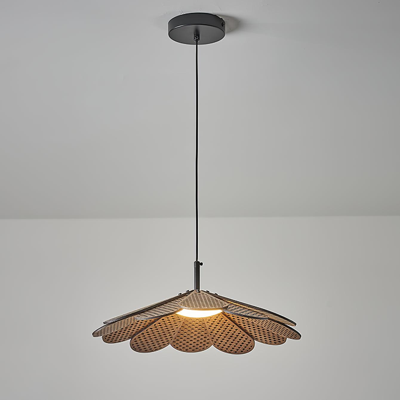 Hollyhock Wood LED Pendant Light Minimalist Wabi Sabi Hanging Ceiling Lamp for Modern Spaces
