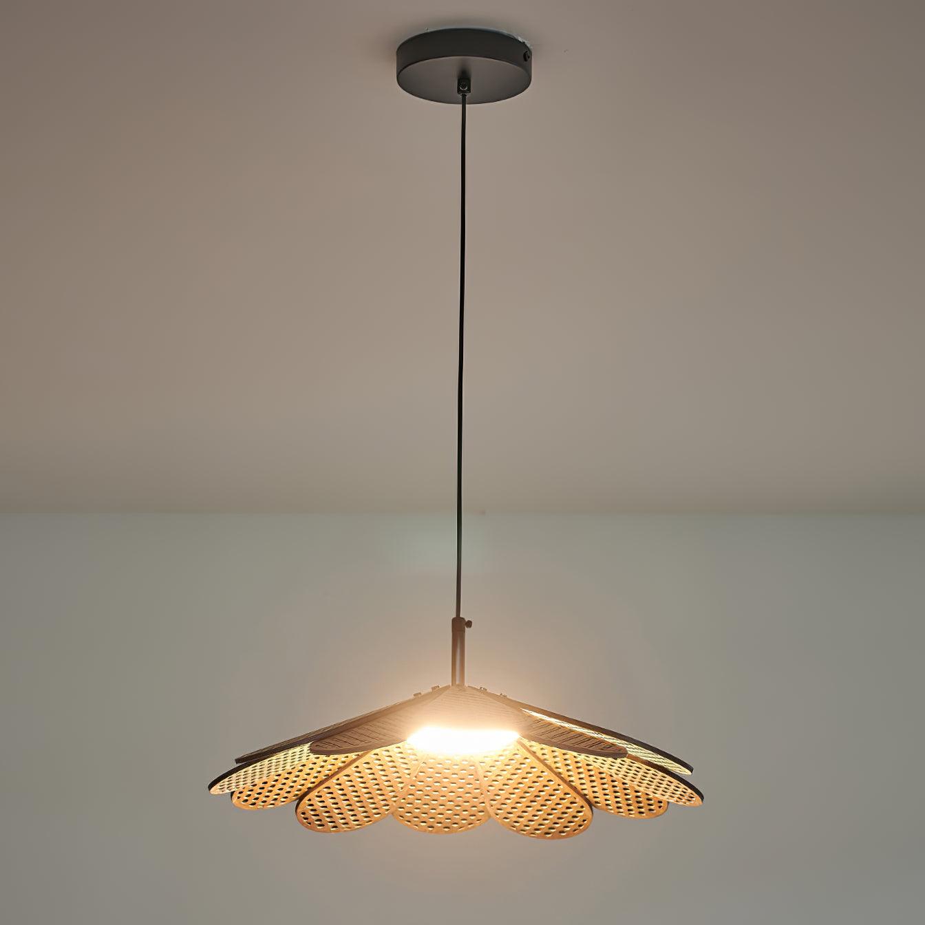 Hollyhock Wood LED Pendant Light Minimalist Wabi Sabi Hanging Ceiling Lamp for Modern Spaces