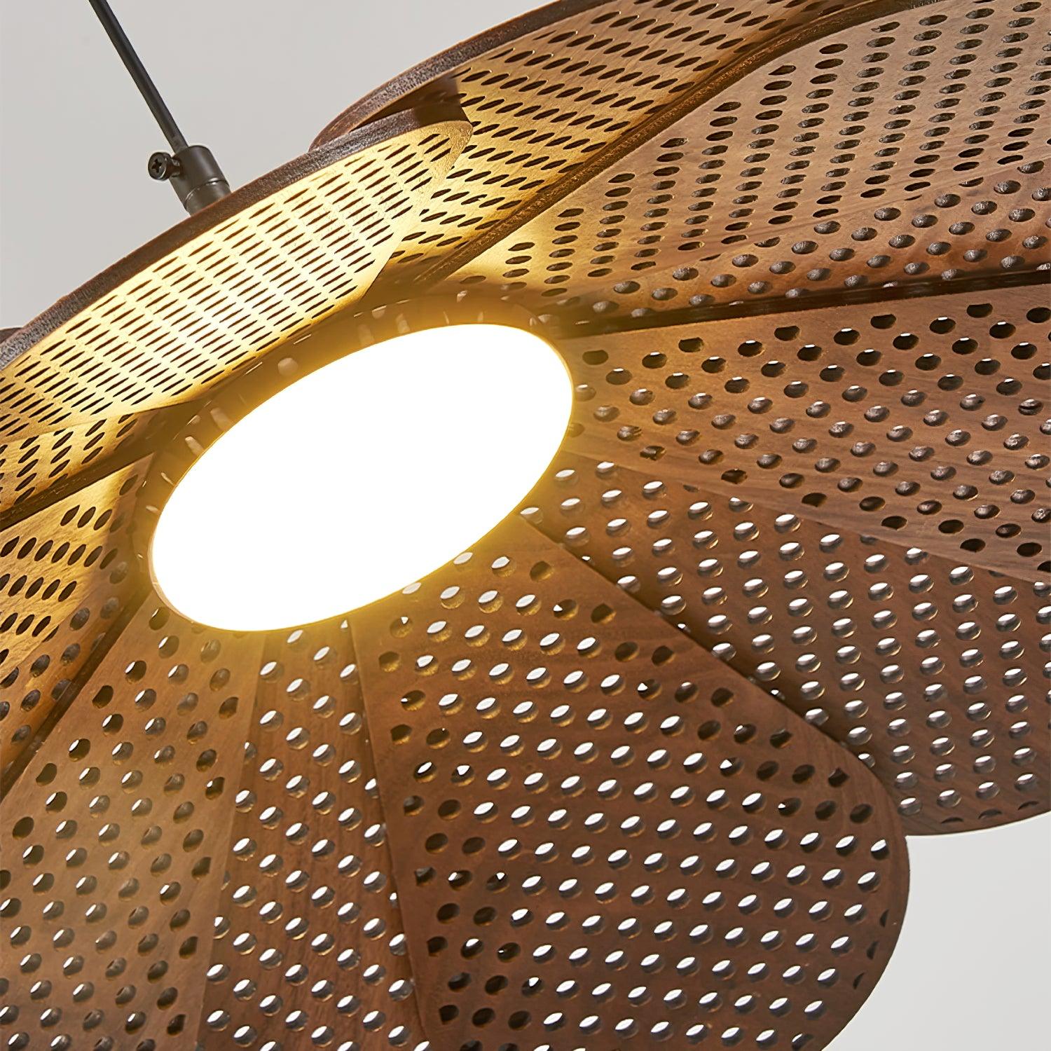 Hollyhock Wood LED Pendant Light Minimalist Wabi Sabi Hanging Ceiling Lamp for Modern Spaces