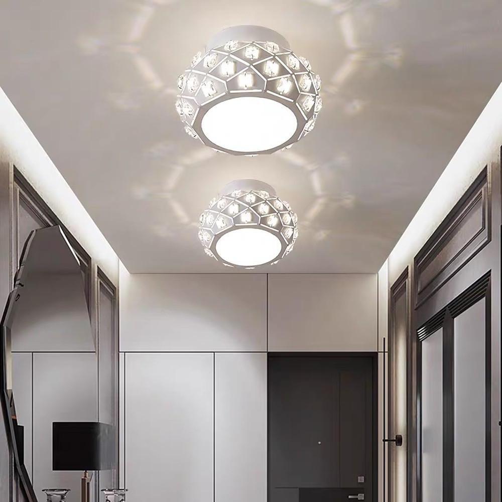 Modern Metal Crystal LED Flush Mount Ceiling Light for Hallway and Entryway Decor