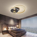 Modern Geometric Circle LED Flush Mount Ceiling Light for Living Room Bedroom Black and Gold Finish