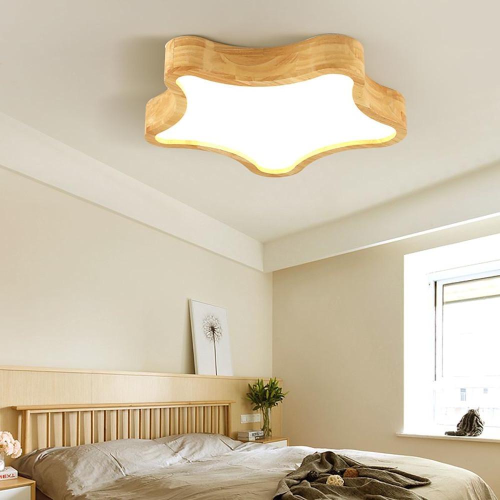 Star Shape LED Flush Mount Ceiling Light for Kids Bedroom Dimmable Nordic Wood Fixture