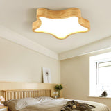 Star Shape LED Flush Mount Ceiling Light for Kids Bedroom Dimmable Nordic Wood Fixture