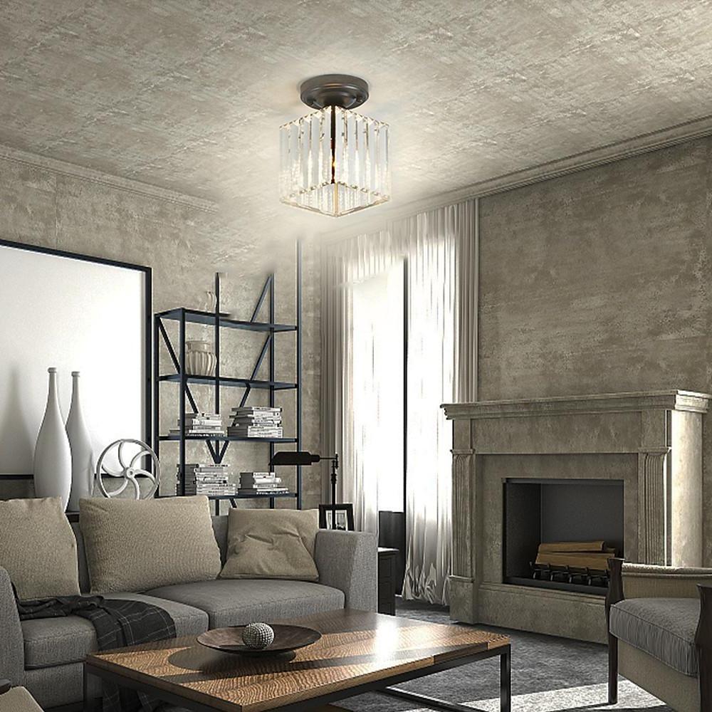 Modern Crystal LED Flush Mount Ceiling Light Industrial Metal Lamp for Hallway